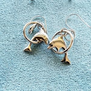 14K Dolphin 3D Earring
